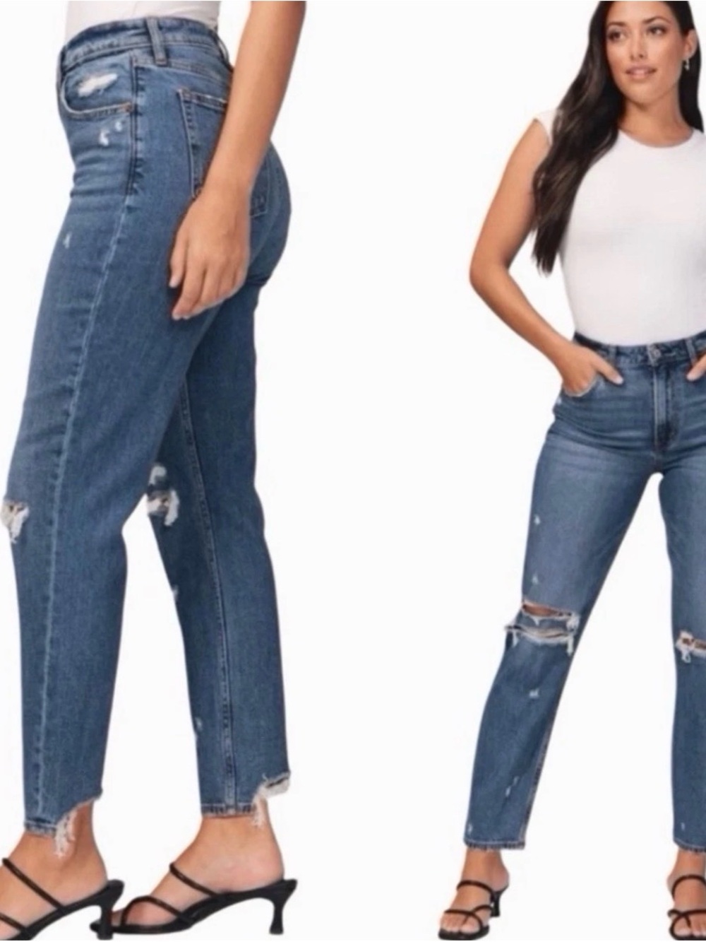 Abercrombie & Fitch Women's Straight-Leg Distressed Jeans - Medium Blue
